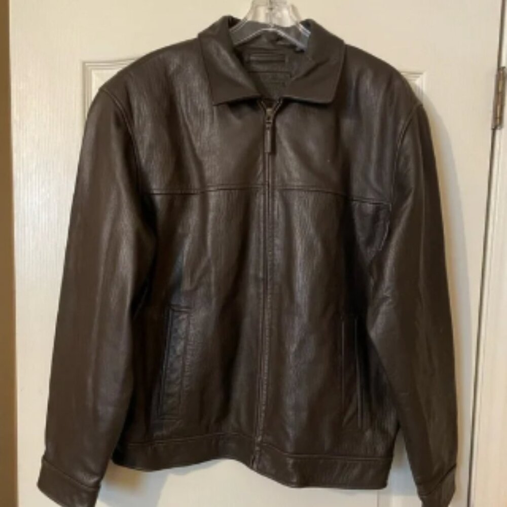Roundtree & Yorke Chocolate Brown Lambskin Leather Bomber Jacket Men’s Size XL
